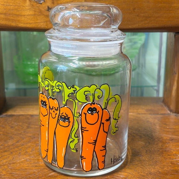 Vintage 80s Anchor Hocking Hildi anthropomorphic carrots jar with sealing lid - Picture 2 of 10